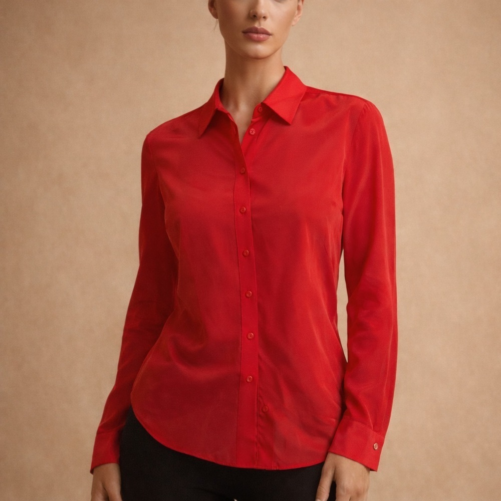 Donna Karan New York Red Silk Blouse Size XS Designer